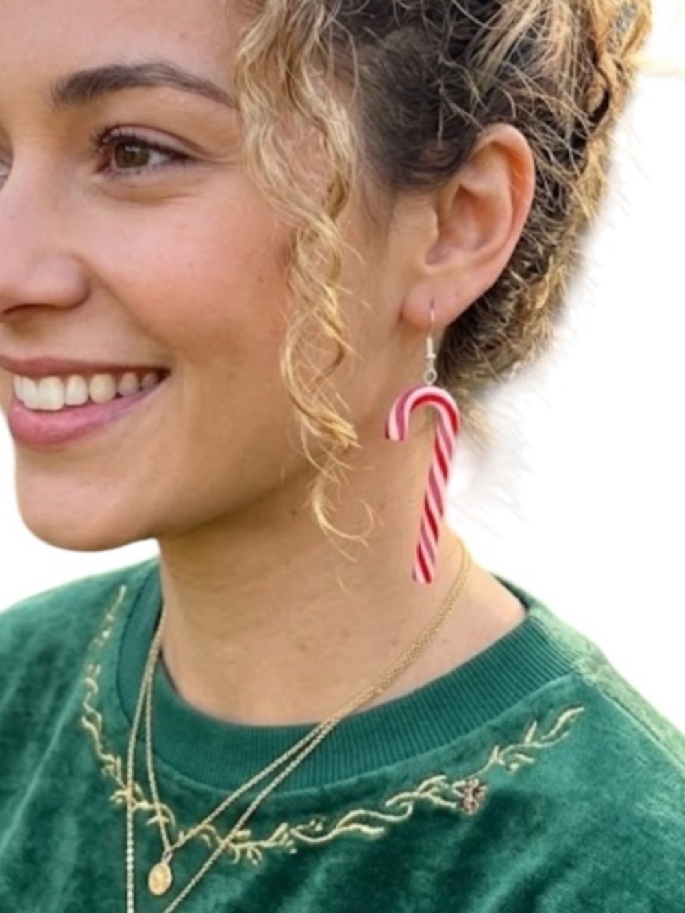 NWT Red & White Candy Cane Dangle Earrings Holiday Christmas Jewelry 2”